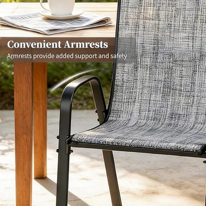 MAMIZO Patio Dining Chairs, Stackable All Weather Teslin Chair, Heavy Duty Outdoor Breathable Chairs Set, w/Armrests, Upgraded Chair FeetW/Strenthened Iron Spacers, 330 LBS (6, Grey)