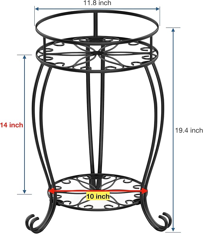 FaithLand 2 Pack Plant Stands, Heavy Duty Metal Planter Holder Indoor Outdoor, 2 Tier Round Potted Supports Rack, Corner Display Shelf Black