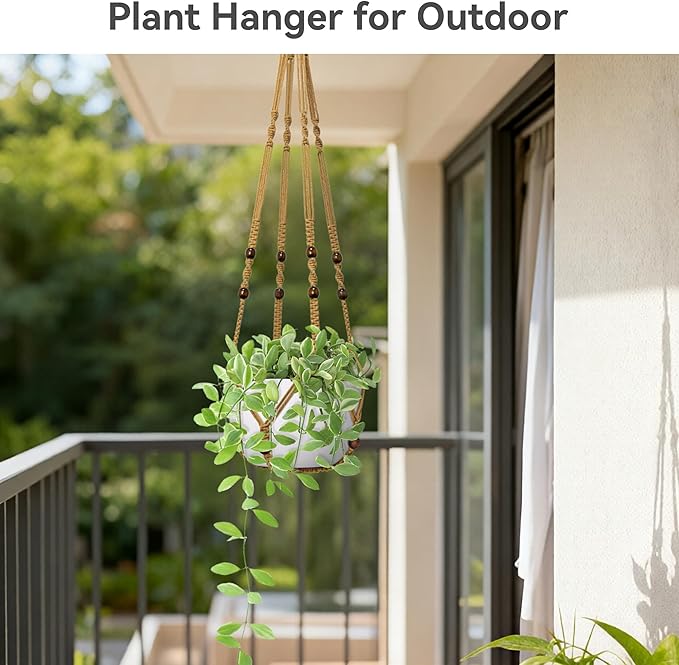 USLAI Macrame Plant Hanger Indoor Outdoor, Fits 4 to 15 Inch Pots, Strong Hanging Planter Holder, Boho Home Decor, 35 Inch, Brown (POTS NOT Included)