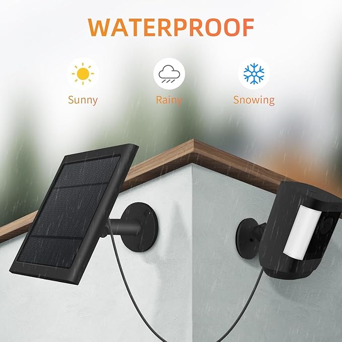 1 Pack 4W Solar Charger for Ring Spotlight & Stick Up Outdoor Cam, Black, High Efficiency, 10FT/3M Long Cable with USB-C to Ring Barrel Plug