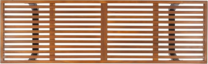 SAFAVIEH Outdoor Patio Furniture Heather Natural Brown Solid Wood & Black Legs 60-inch Steel Bench