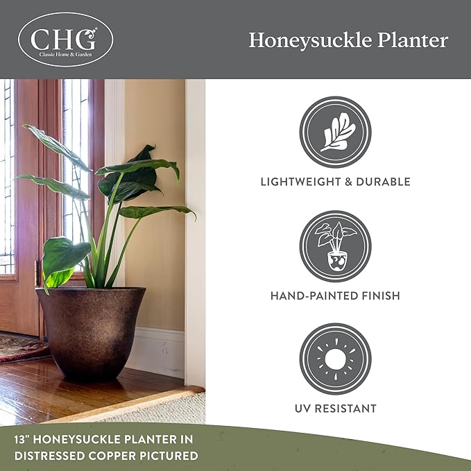 Classic Home and Garden Honeysuckle Resin Planters - Lightweight Indoor & Outdoor Plant Pots - UV-Resistant Plastic Flower Pots - Pot Planters for Flowers & Herbs (15" Tequila Sunrise)