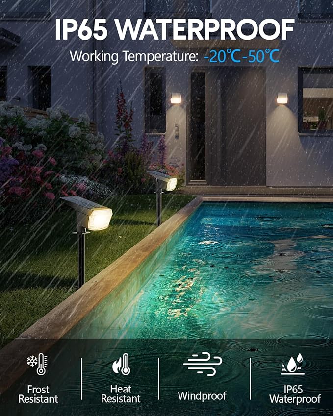 HIBOITEC Solar Spot Lights Outdoor Waterproof 59LED Landscape Lights Solar Powered Uplights Adjustable Brightness Dusk to Dawn for Outside Garden Yard Trees 4 Packs Warm White