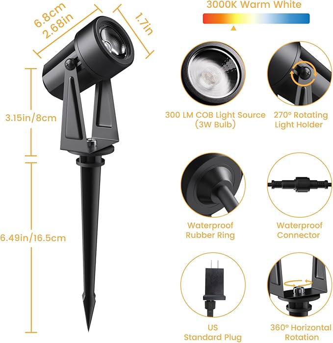 Low Voltage Landscape Lighting,10 Pack Outdoor LED Landscape Spotlights with Transformer 27V Garden Lights Pathway Lights IP65 Waterproof 3000K Warm White