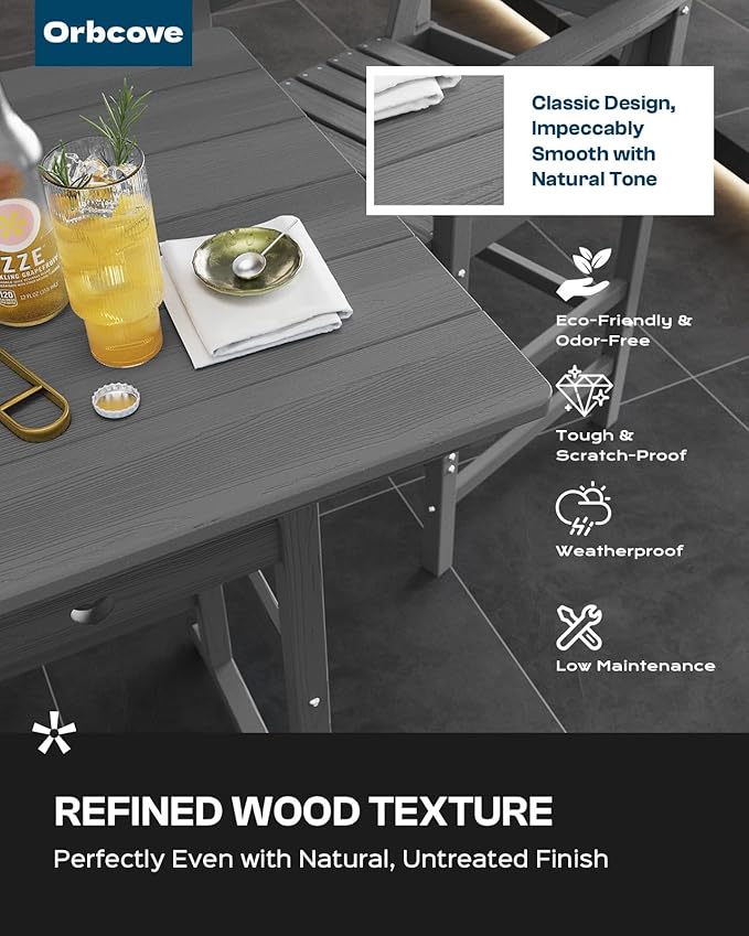 Patio Bar Table,Adirondack Chairs and Table 5 Pieces Set, Bar Height Chairs Set of 4 and Bar Table, Outdoor Bar Stools Set,Weather-Resistant Outdoor Furniture for Deck, Balcony, Poolside Easy Assembly