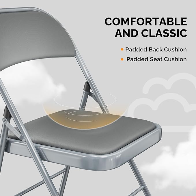 VINGLI 6 Pack Folding Chairs with Padded Seats, Metal Frame with Pu Leather Seat & Back, Capacity 350 lbs, Gray