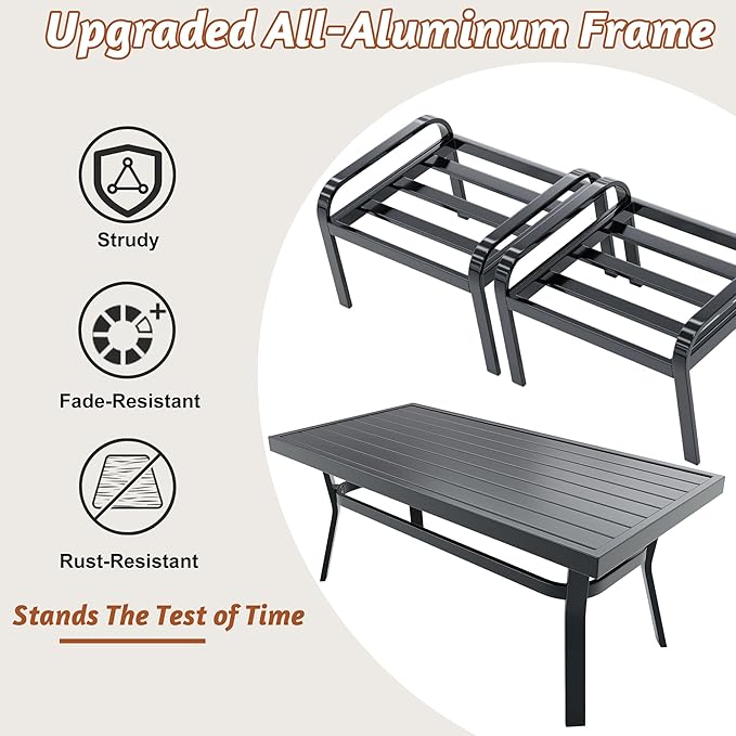 HOMREST Metal Outdoor Ottoman, 3-Piece Aluminum Footstool w/Removable Cushion, Multipurpose Footrest Stool with Coffee Side Table Additional Seating, Set of 3 Outdoor Ottomans for Patio Deck (Grey)
