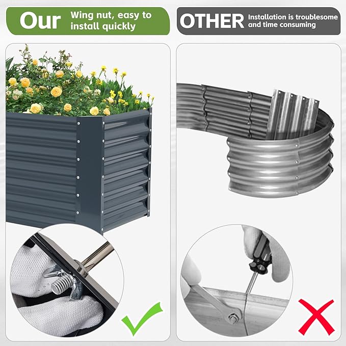 4x2x2ft (2 Pack) Raised Garden Bed - Galvanized Deep Root Planter Boxes Outdoor with Wing Nuts and Safety Edges for Gardening Vegetables, Flowers, Herbs, Succulents - Gray