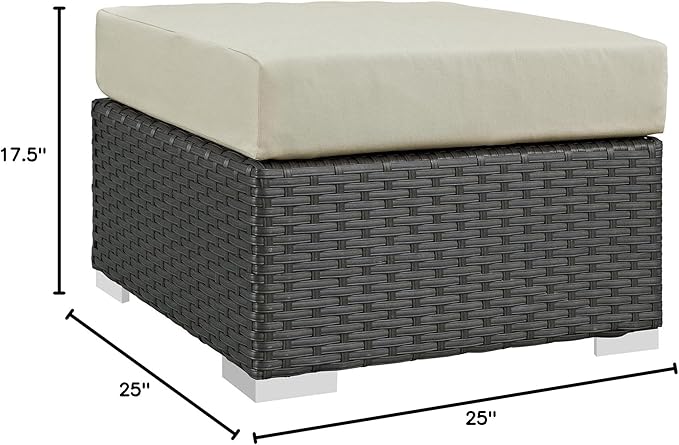 Modway EEI-1855-CHC-BEI Sojourn Wicker Rattan Outdoor Patio Coffee Table, Ottoman, Canvas Antique Beige