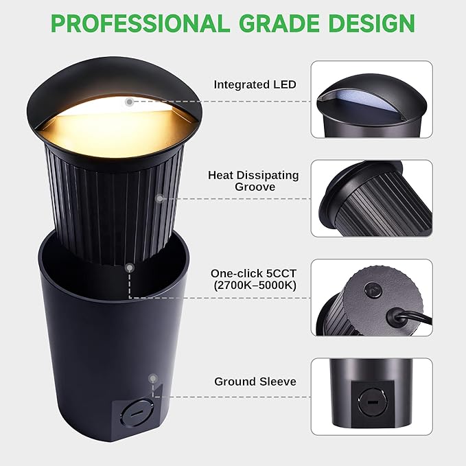 Low Voltage Inground Landscape Lights - Outdoor Soft White & Bright White 5 Selectable Colors Turret Top Well Light, LED in-Grade Fixture, ORB Aluminum for Path Yard Floor 3W 170LM 10 Pack