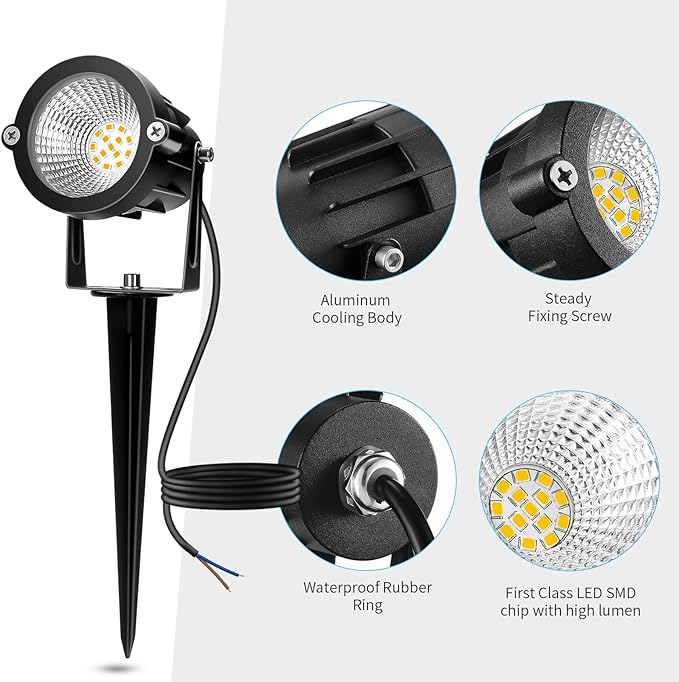 Low Voltage Landscape Lights, 10W 12/24V 2700K Warm White Landscape Lighting, IP65 Waterproof Outdoor LED Spotlight for Garden Yard Tree, 4 Pack with Connectors
