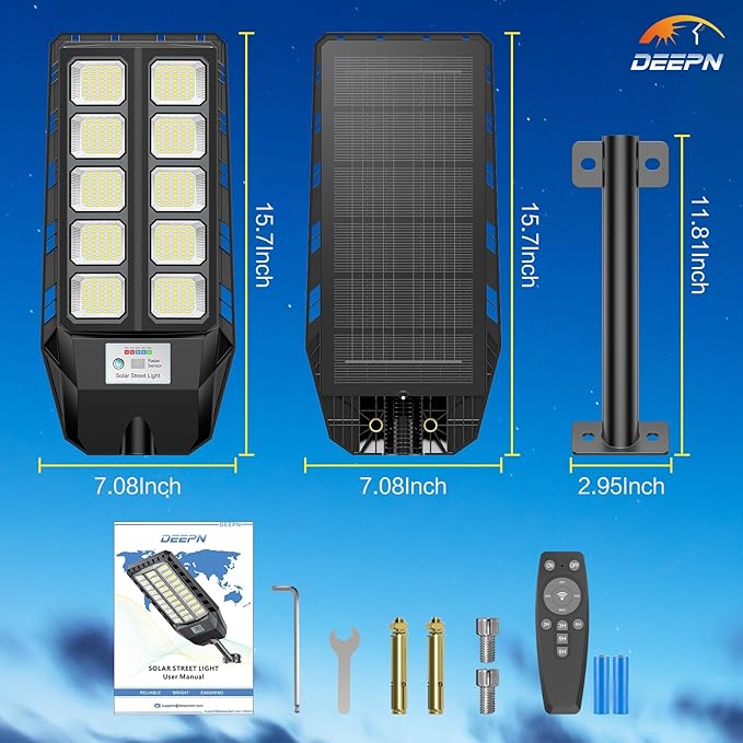 Deepn Solar Lights Outdoor, IP66 Waterproof Street Lights Outdoor, 6500K Dusk to Dawn Solar Security Flood Lights Motion Sensor with Remote Control for Yard, Entryway Garage, Porch 2 Pack
