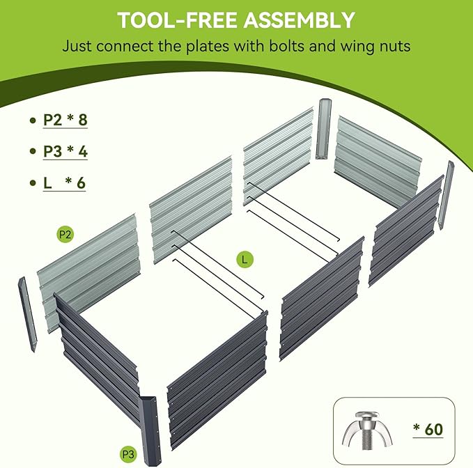 Ohuhu 8x3x1.5FT Metal Raised Garden Bed Outdoor, Reinforced Galvanized Steel Rustproof Planter Box, 100% Non-Toxic, 269 Gal Large Capacity Heavy Duty Raised Beds for Growing Vegetables Flowers Herbs