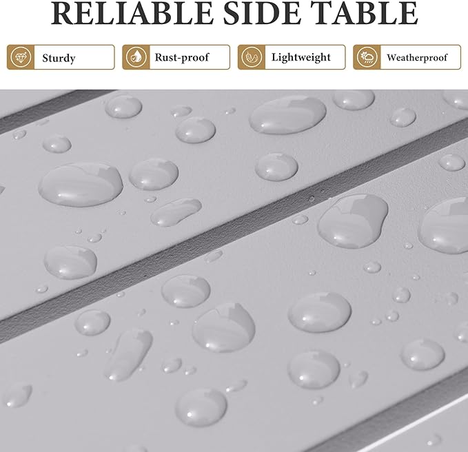Crestlive Products Aluminum Outdoor Side Table, Pool Lounge Chair Side Table, Weather Resistant Small Square Coffee End Table for Patio, Yard, Garden, Porch, Deck, Indoor, Outdoor (Light Gray)