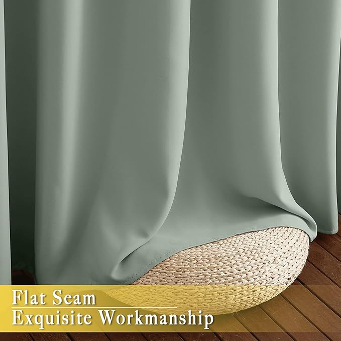 NICETOWN Blackout Sage Green Curtain for Windows 84 inch Long - Thermal Insulated Solid Grommet Room Darkening Drape Sound Reducing for Bedroom/Living Room (1 Panel, W66 x L84)
