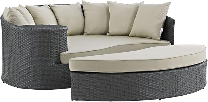 Modway EEI-1982-CHC-BEI Sojourn Wicker Rattan Outdoor Patio Sunbrella Fabric Daybed in Antique Canvas Beige