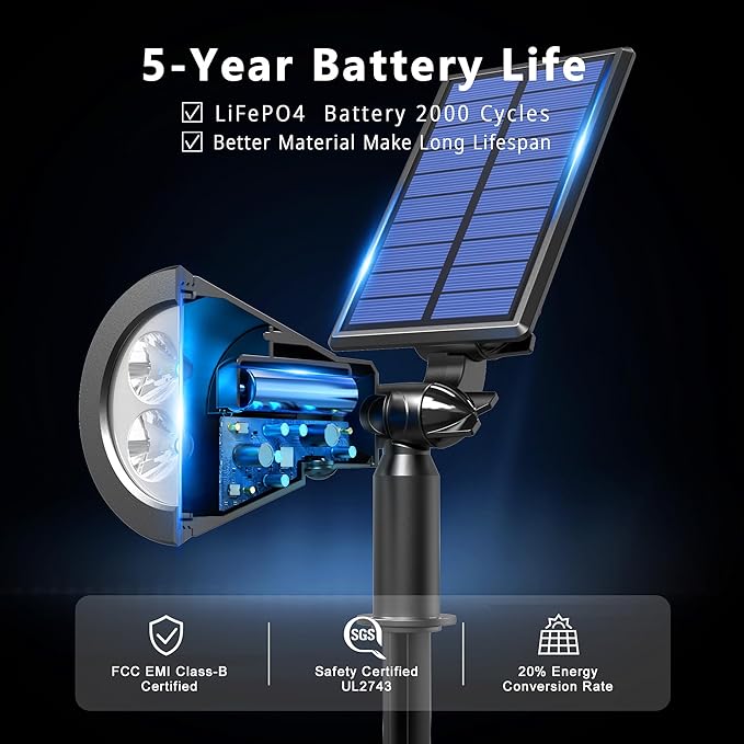 Solar Lights Outdoor Waterproof IP65,3000K Super Bright LED,2 Lighting Modes, Solar Powered Yard Garden Solar Spot Lights for Flag Landscape Auto On/Off-4 Pack