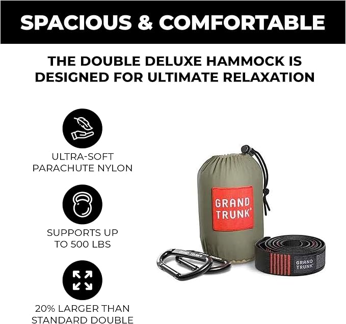GRAND TRUNK TrunkTech Double Hammock | Ultra-Strong & Lightweight | 11 ft Hammock with Ripstop Nylon | 500 lb Capacity | Fast-Drying & Weather-Resistant | Navy/Light Blue