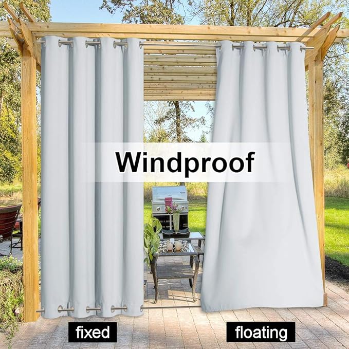 NICETOWN 2 Panels Outdoor Curtains with Rustproof Grommet on top and Bottom for Patio Waterproof, Windproof Privacy Outdoor Living Dividers for Valley/Cabana, W52 x L84, Greyish White