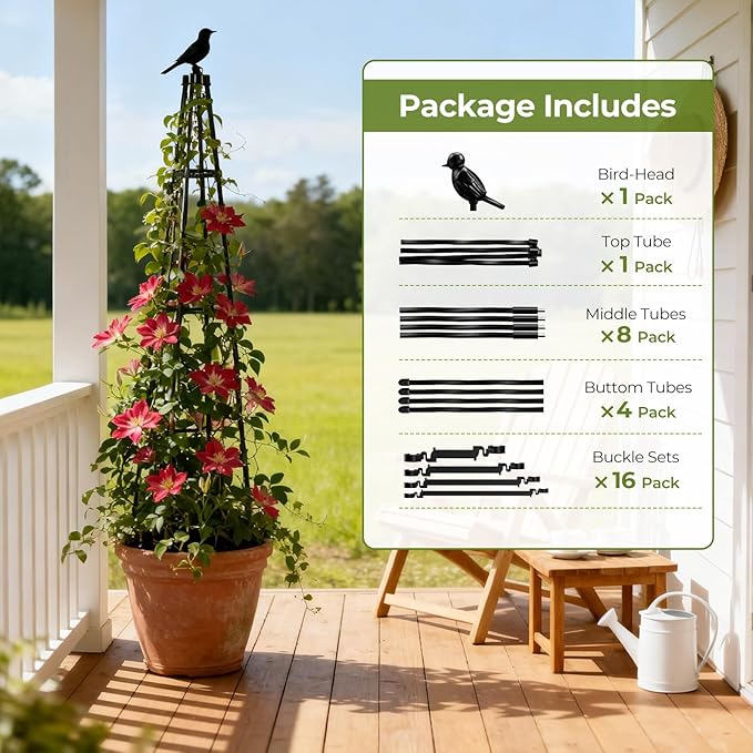 Garden Trellis for Climbing Plants Outdoors,65" Tall Cucumber Trellis Garden Obelisk Trellis Rustproof Plants Support with Adjustable Heights for Indoor Potted Plants, Vines, Vegetables