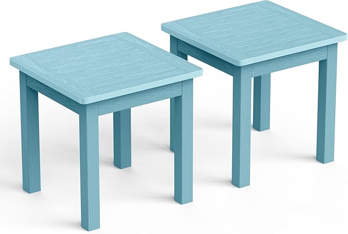 YEFU Outdoor Side Tables Set of 2, 18INCH, Look Like Real Wood Adirondack Table, Oversized Square Patio End Table Weather Resistant for Porch, Outside, Garden, Yard (Blue)