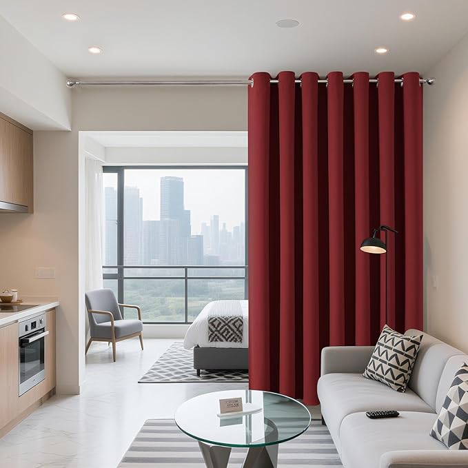 Joydeco Blackout Patio Sliding Door Curtains 84 Inches Long, Grommet Privacy Room Divider Curtains, Extra Wide Thermal Blackout Drapes for Bedroom Living Room (Burgundy Red, 60Wx84L, 1 Panel)