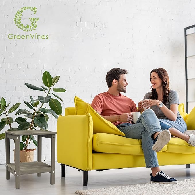 GREENVINES Adirondack-Outdoor-Side-Table | Wood Grain | 14 x 13 Inches | HDPE Plastic | All Weather | Desert Brown | Outside End Tables | Storage Shelf | for Patio Porch