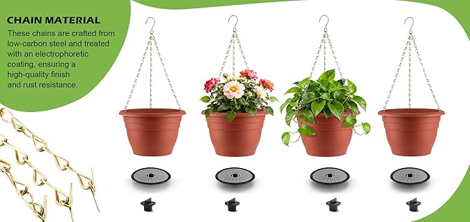 Hanging Planters 10 Inch, 4 Pcs Flower Pots with Drainage Hole, Self Watering Hanging Basket for Indoor Outdoor Plants, Decor, Pottery Red