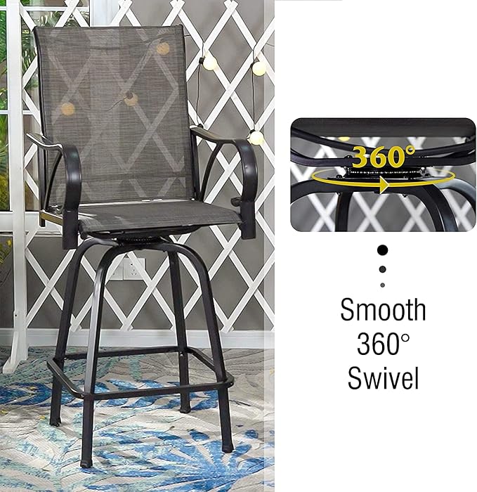 MFSTUDIO Outdoor Bar Stools Set of 6, Swivel Bar Height Patio Chairs Outdoor Barstools High Top Patio Swivel Bar Chairs with Armrest, Breathable Textilene, Grey