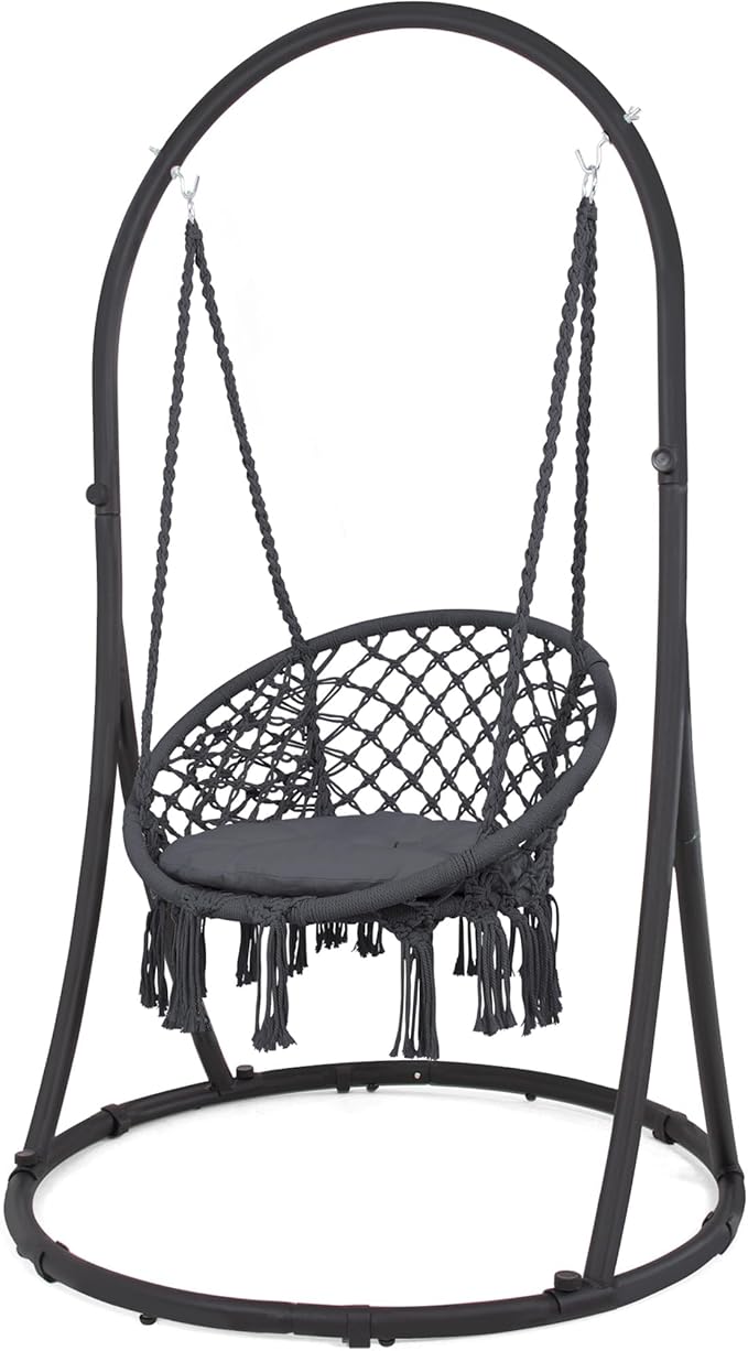 SUNCREAT Indoor Hammock Swing Chair with Stand, Hanging Chair Outdoor with Stand, 330 lbs Capacity, Patent Pending, Grey