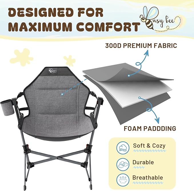 BusyBee Hammock Camping Chairs for Kids, Folding Kids Chair with Stand, Child Camping Gear, Hammock Swing Chair with Cup Holder & Carrying Bag for Outdoor, Lawn, Hiking, Indoor, Supports 125 LBS, Grey