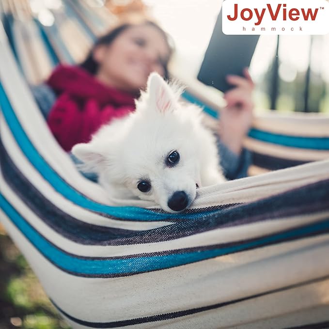JoyView Brazilian Hammock for Single Person - Portable Cotton Hammock with Hanging Ropes & Carry Bag - 78.8x39.4' - 300LBS Capacity - Red & Green Stripes