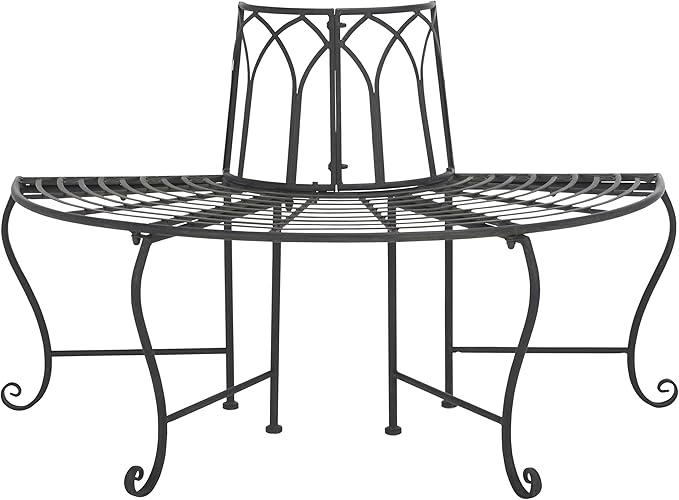 SAFAVIEH Outdoor Collection Abia Victorian Antique Black Semicircle Tree Bench