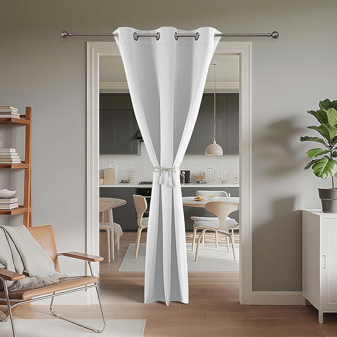 Joydeco Blackout Door Curtain for Doorway Privacy 96 Inches Long, Grommet Closet Curtain for Open Closet, Room Divider for Bedroom Living Room (Pure White 52Wx96L, 1 Panel)
