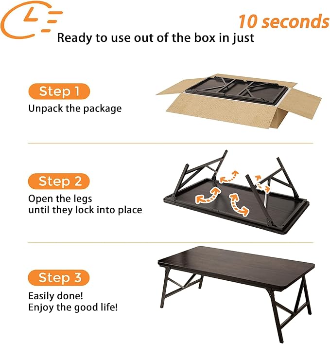 Folding Coffee Table, No Assembly Low Coffee Table, Floor Table Desk for Sitting on The Floor, Portable Floor Table for Living Room, Home, Caravan and Outdoor use, 39.4L‘ x 19.7W’ x 15.8H’
