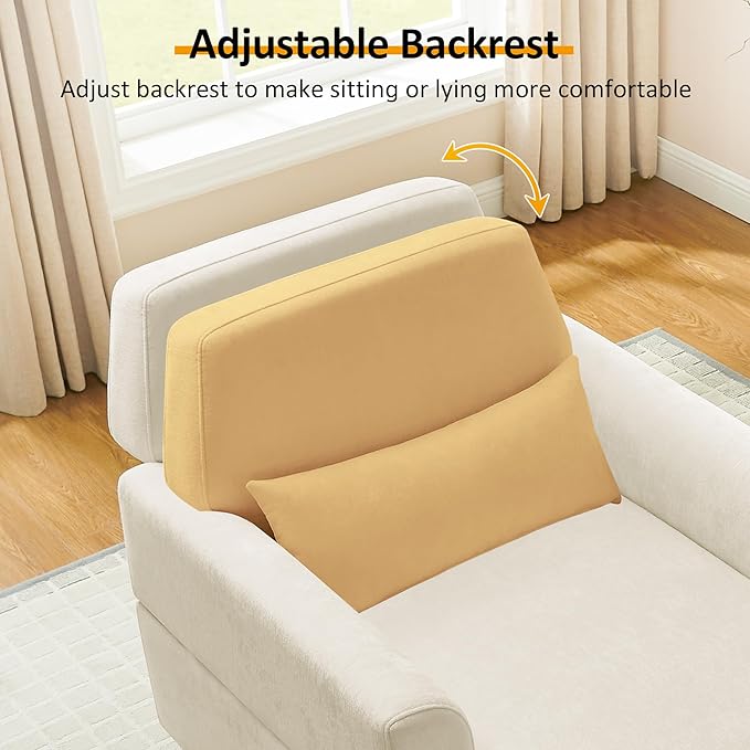 Chaise Lounge Chair Indoor with Adjustable Backrest, Upholstered Mid-Century Reading Chair, Oversized Accent Armchair for Living Room & Bedroom, Comfy Single Sofa Chair, Modern Living Room Chair