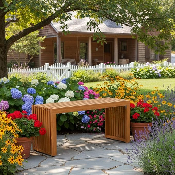 Tangkula Patio Acacia Wood Bench, 36” Outdoor All-Slat Wood Bench for 2 People, 800 lbs Capacity, Outdoor Backless Seating Furniture for Park, Garden, Yard, Porch (2,Teak)