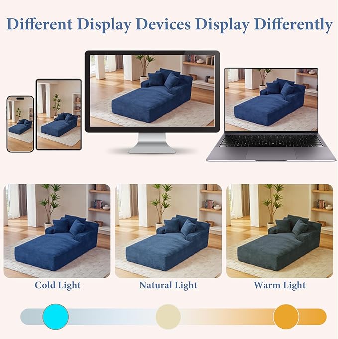 78.7" Chaise Lounge Chair Indoor, Oversized Boneless Couch Comfy Upholstered Sleeper Sofa Bed with 3 Pillows, Corduroy Cloud Reading Chair for Living Room No Assembly Required, Blue