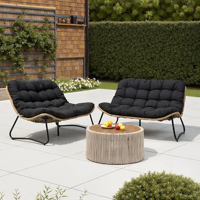 Crestlive Products Outdoor Loveseat 2PCS, Patio Conversation Set, All-Weather Boho Rattan Patio Furniture with Soft Cushion for Deck, Balcony, Poolside, Backyard (Without Table)
