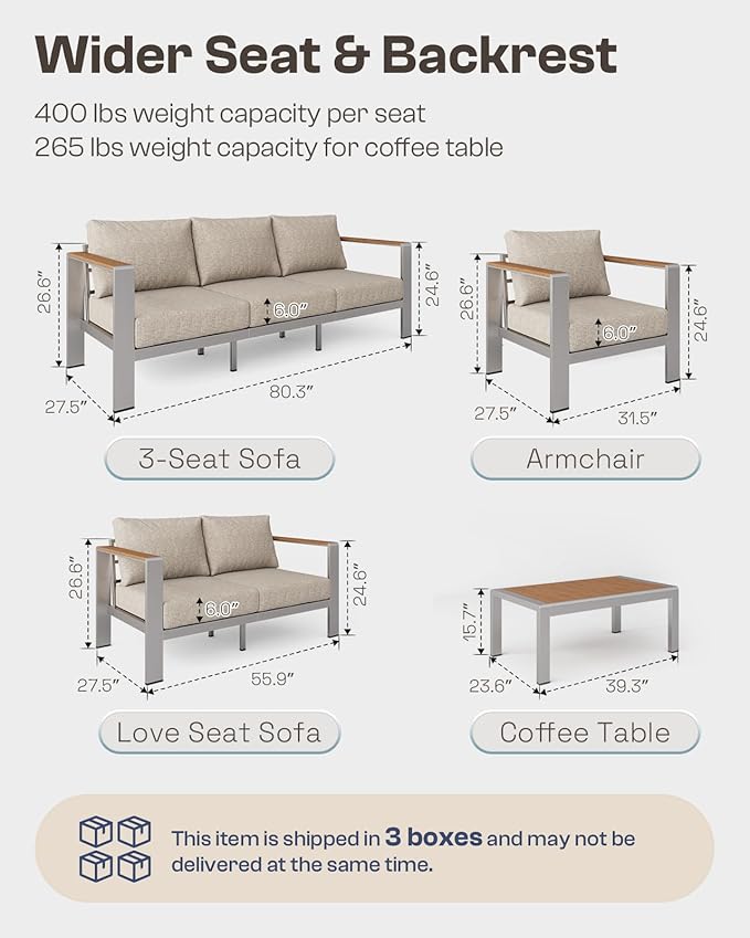 Aluminum Outdoor Patio Furniture Loveseat, All-Weather Outdoor Patio Sofa with Washable Thick Cushion, Patio Sofa Couch for Porch, Balcony, Deck, Yard, Silver