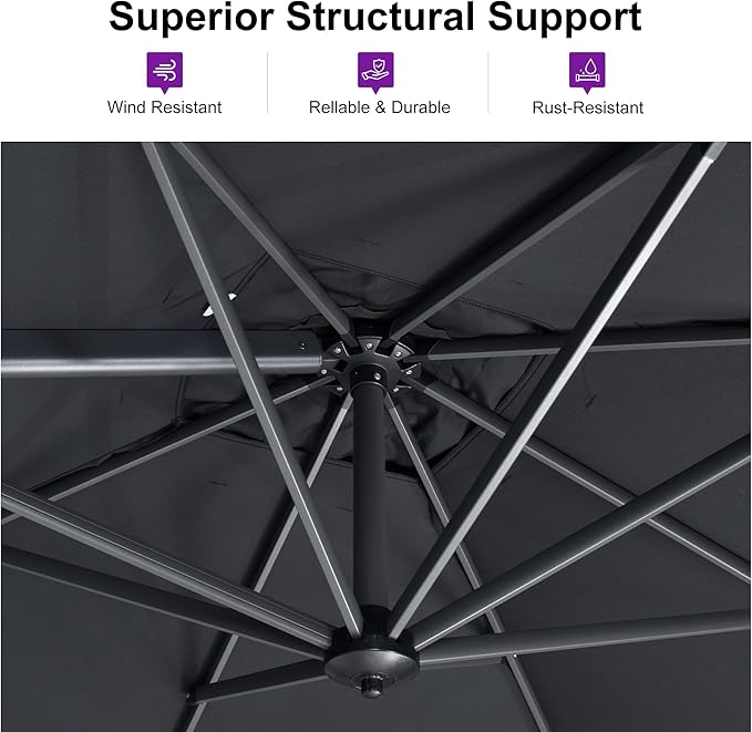 PURPLE LEAF 10 Feet Square Cantilever Umbrella Patio Umbrella with Base Outdoor Umbrella Aluminum Offset with 360-degree Rotation for Garden Deck Pool Patio Black