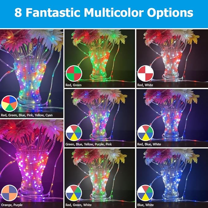 200ft Outdoor Rope Light, IP68 Waterproof 25 Color Changing String Lights with 149 Modes, Warm White & RGB LED Multicolor Twinkle Fairy Tube Lights for Indoor & Outside Railing, Balcony, Patio Decor