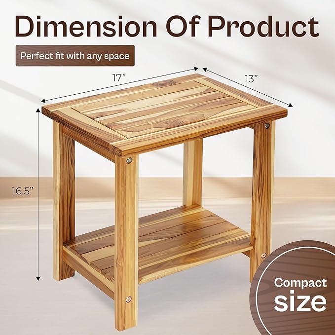Adirondack Side Table – Weather-Resistant Rectangular End Table for Patio, Garden, Lawn, or Living Room | Indoor & Outdoor Wood Side Table, Rustic Style (NATURAL TEAK WOOD)
