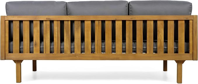Christopher Knight Home Rosie Acacia Wood Outdoor Daybed Sofa with Water-Resistant Cushion, Solid Wood Patio 3 Seater Sofa Couch, Patio Garden Lounge Sofa with Woven Rope Accent, Black+Teak+Dark Gray