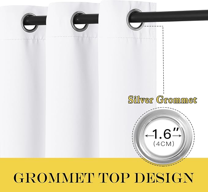 NICETOWN Room Darkening White Curtain for Bedroom - Window Treatment Thermal Curtain Grommet Light Blocking Sound Reducing Drape Privacy for Cafe/Kitchen (1 Panel, W66 x L54)