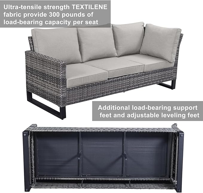 Patio Sectional Furniture Set with Fire Pit Table: 10 Pieces Wicker Patio Conversation Set with L Shaped Sofa, Outdoor Swivel Glider Rocker, Rattan Club Chairs, Ottomans, Removable Cushions Beige
