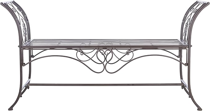 Safavieh PAT5016B Outdoor Collection Adina Rustic Brown Wrought Iron 51-inch Garden Bench