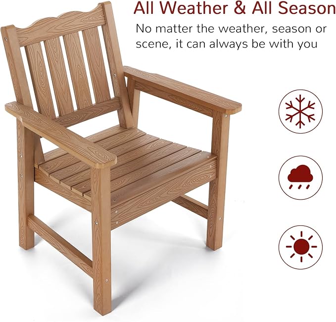 Stoog HIPS Outdoor Patio Dining Set, 4-Piece All-Weather Garden Bench, Chairs and Table Set, Patio Dining Set for Backyard, Lawn, Deck and Porch, Teak
