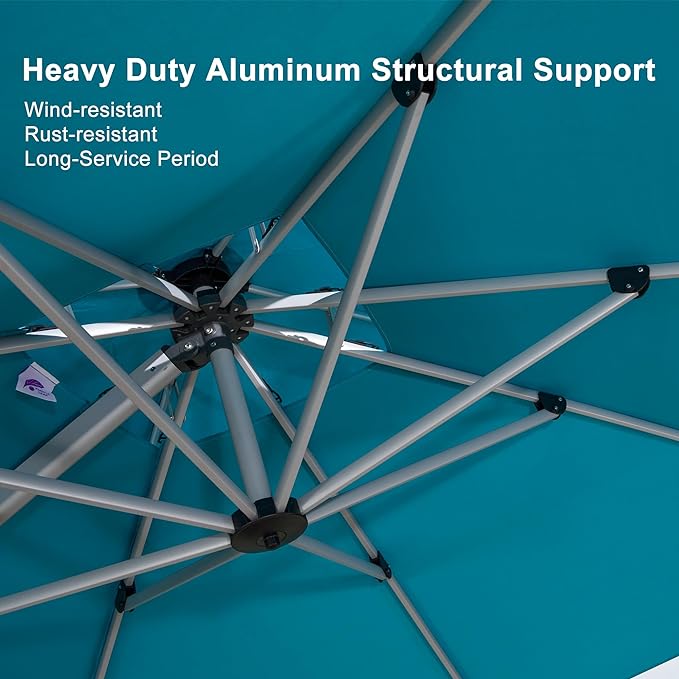PURPLE LEAF 9' X 11' Patio Umbrella Outdoor Rectangle Umbrella Large Cantilever Umbrella Windproof Offset Heavy Duty Sun for Garden Deck Pool Patio, Turquoise Blue