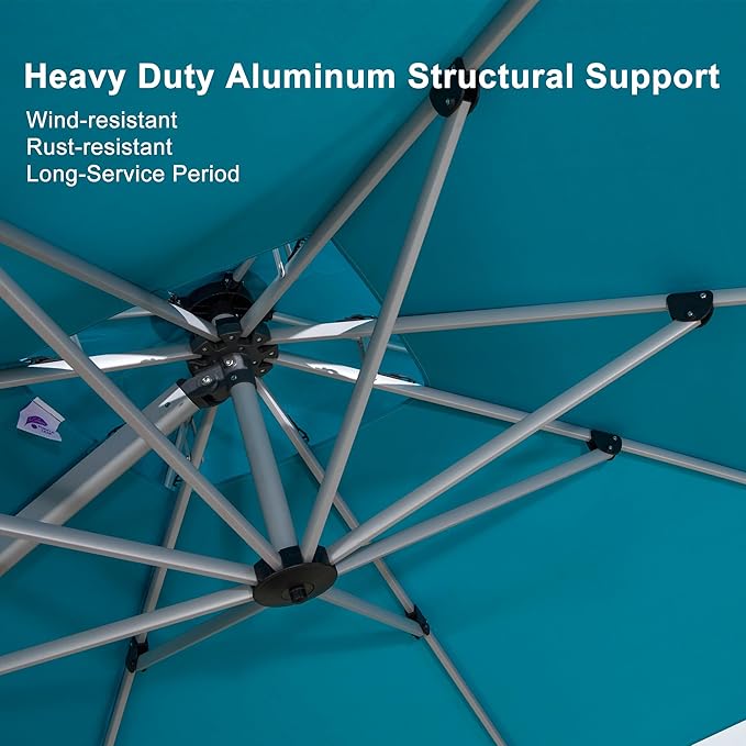 PURPLE LEAF 10' X 12' Patio Umbrella Outdoor Rectangle Umbrella Large Cantilever Umbrella Windproof Offset Heavy Duty Sun for Garden Deck Pool Patio, Turquoise Blue